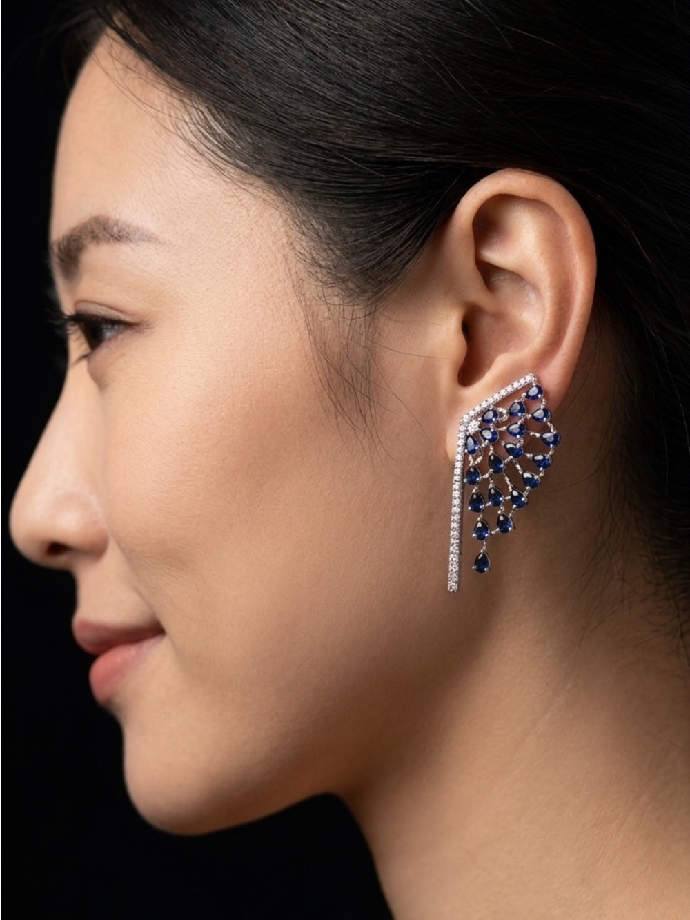 18k Gold Plated American Diamonds (Zirconia)Teardrop Cascade Earrings